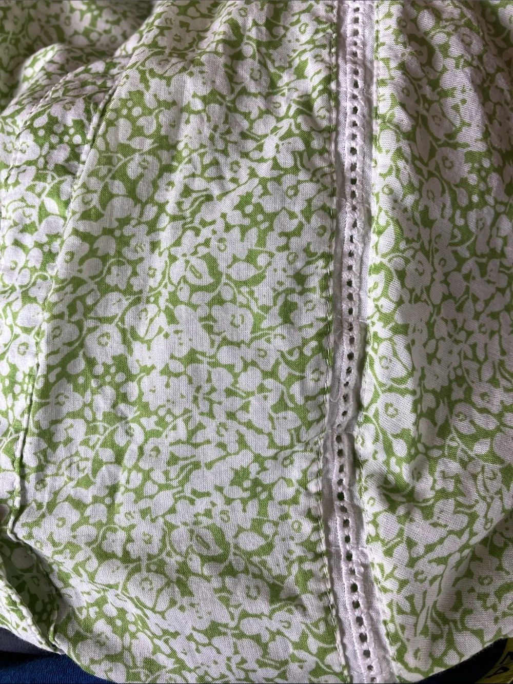 LOFT Green Floral Lace-Trim Puff Sleeve Blouse cotton‎ Cottagecore empire waist